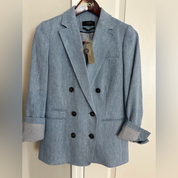 J.Crew Bristol Blazer Blue Italian Cotton-Linen Herringbone 00 - Picture 8 of 16